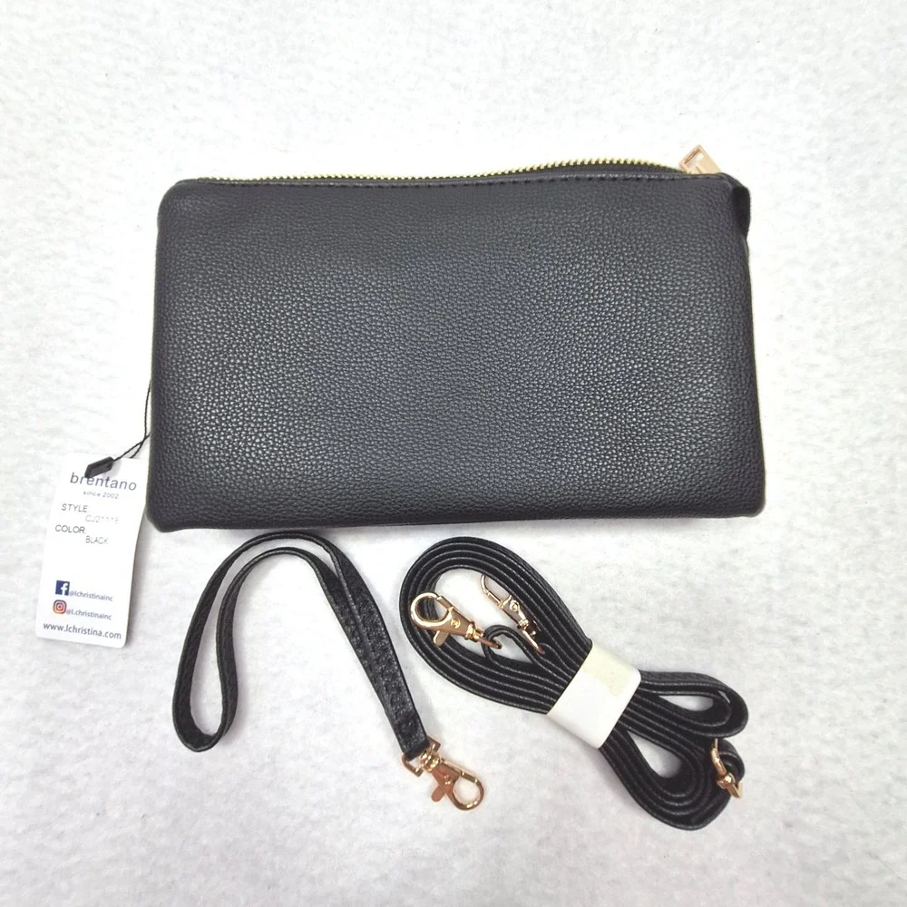Brentano Multi-Pocket Crossbody Womens OS Black Vegan Leather Wristlet CJ21118